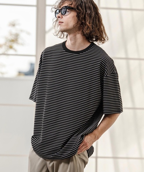 CAMBIO(カンビオ)の「mt10320- ペンシルボーダースピンドルカットソー(Tシャツ/カットソー・メンズ・ホワイト/ブラック/ネイビー・L/XL/M)」の1枚目の写真