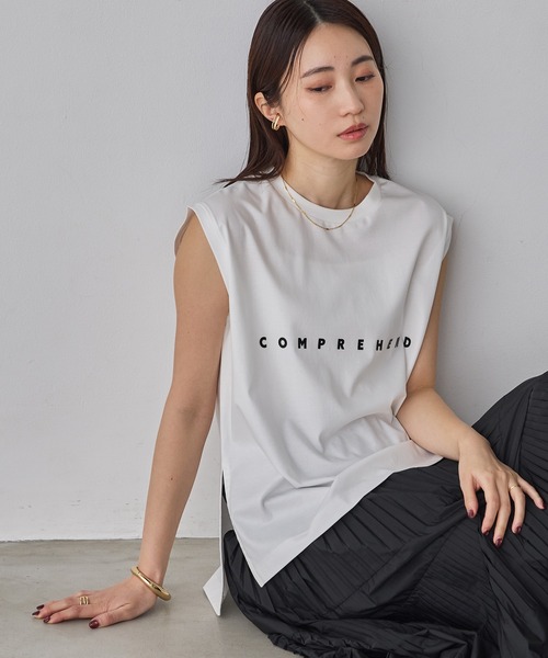 hunch(ハンチ)の「ミニロゴ フレンチスリーブ Tシャツ(Tシャツ/カットソー・レディース・チャコール/ライム/オフホワイト/ライトベージュ・FREE)」の2枚目の写真