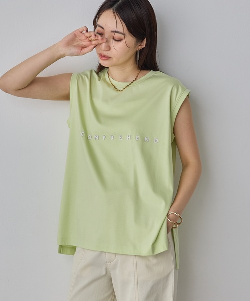 hunch(ハンチ)の「ミニロゴ フレンチスリーブ Tシャツ(Tシャツ/カットソー・レディース・チャコール/ライム/オフホワイト/ライトベージュ・FREE)」の4枚目の写真