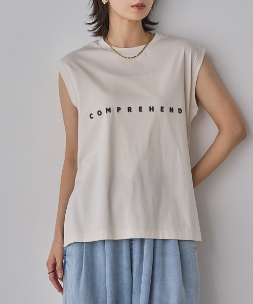 hunch(ハンチ)の「ミニロゴ フレンチスリーブ Tシャツ(Tシャツ/カットソー・レディース・チャコール/ライム/オフホワイト/ライトベージュ・FREE)」の1枚目の写真
