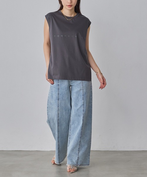 hunch(ハンチ)の「ミニロゴ フレンチスリーブ Tシャツ(Tシャツ/カットソー・レディース・チャコール/ライム/オフホワイト/ライトベージュ・FREE)」の10枚目の写真