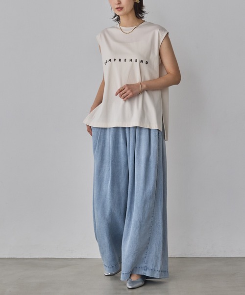 hunch(ハンチ)の「ミニロゴ フレンチスリーブ Tシャツ(Tシャツ/カットソー・レディース・チャコール/ライム/オフホワイト/ライトベージュ・FREE)」の17枚目の写真