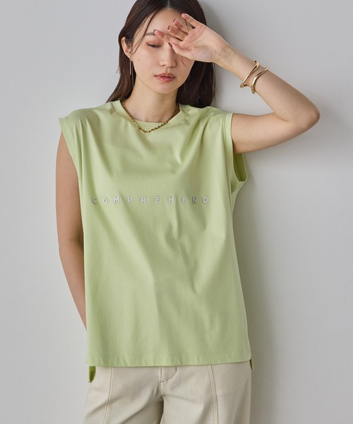 hunch(ハンチ)の「ミニロゴ フレンチスリーブ Tシャツ(Tシャツ/カットソー・レディース・チャコール/ライム/オフホワイト/ライトベージュ・FREE)」の19枚目の写真