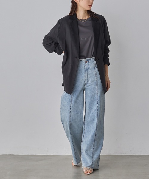 hunch(ハンチ)の「ミニロゴ フレンチスリーブ Tシャツ(Tシャツ/カットソー・レディース・チャコール/ライム/オフホワイト/ライトベージュ・FREE)」の13枚目の写真