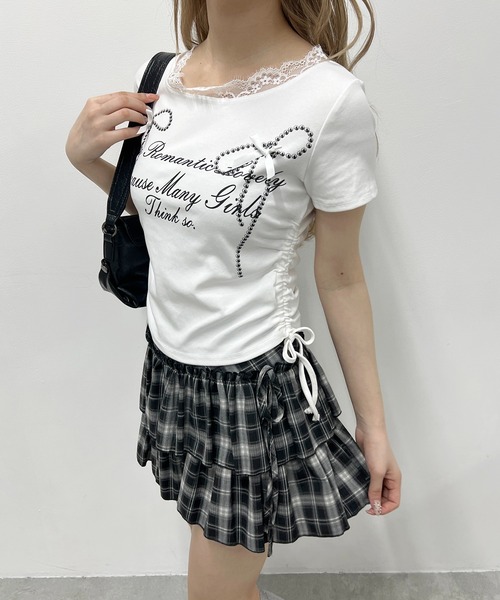 PHILLY(フィリー)の「リボングラフィックサイドドロストT(Tシャツ/カットソー・レディース・杢グレー/ホワイト・FREE)」の5枚目の写真