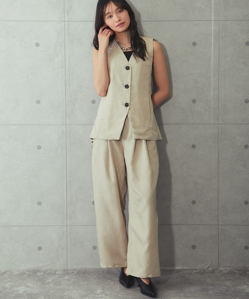 SMILE ORCHID（スマイルオーキッド）の「[セットアップ対応]リネンライク2タックパンツ（その他パンツ・レディース・ブラウン/チャコールグレー/ナチュラル・FREE）」の3枚目の写真