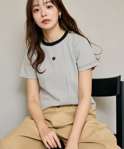 新品タグ付 Blumarine ロゴ刺繍 Tシャツ 38 イタリア製 希少 MARY QUANT × PUBLUX/マリークワント ワンポイント 刺繍 ロゴTシャツ