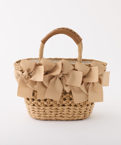 one after another NICE CLAUP(ワンアフターアナザーナイスクラップ)の「リボン付きペーパーかごバック(かごバッグ・レディース・ベージュ/ブラック・FREE)」の3枚目の写真