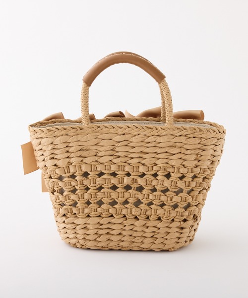 one after another NICE CLAUP(ワンアフターアナザーナイスクラップ)の「リボン付きペーパーかごバック(かごバッグ・レディース・ベージュ/ブラック・FREE)」の8枚目の写真