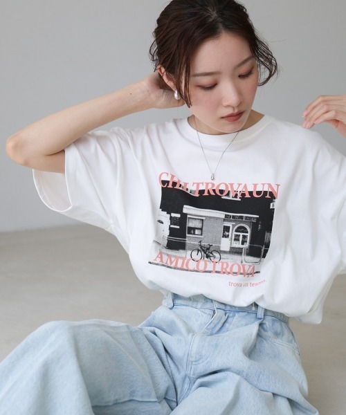 Bab(バブ)の「フォトプリントカラーロゴ半袖Tシャツ(Tシャツ/カットソー・レディース・ブルーグリーン/ピンク・MEDIUM)」の10枚目の写真