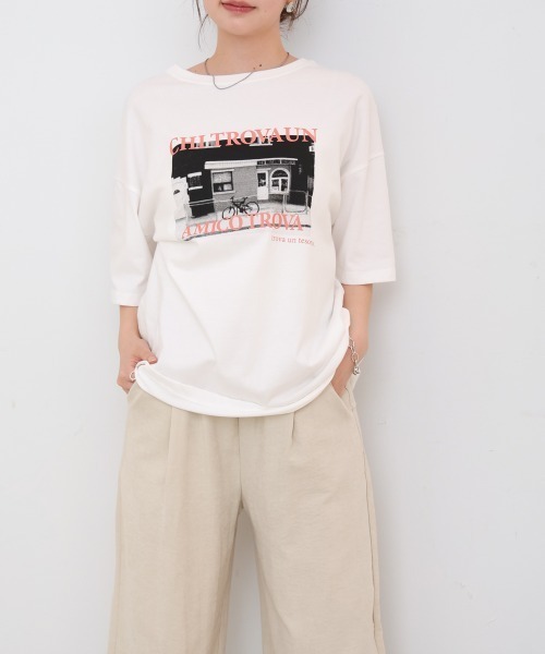 Bab(バブ)の「フォトプリントカラーロゴ半袖Tシャツ(Tシャツ/カットソー・レディース・ブルーグリーン/ピンク・MEDIUM)」の5枚目の写真