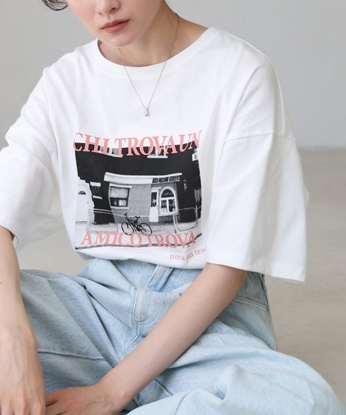 Bab(バブ)の「フォトプリントカラーロゴ半袖Tシャツ(Tシャツ/カットソー・レディース・ブルーグリーン/ピンク・MEDIUM)」の7枚目の写真