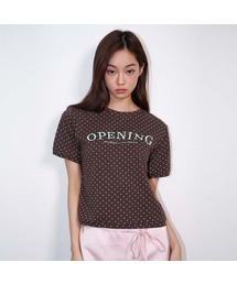 ドット半袖ロゴクロップTシャツブラウン