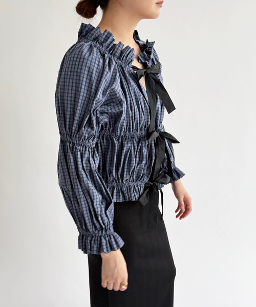 EDIT. FOR LULU(エディットフォールル)の「チェックボウブラウス(シャツ/ブラウス・レディース・ネイビー/チャコールグレー・FREE)」の7枚目の写真