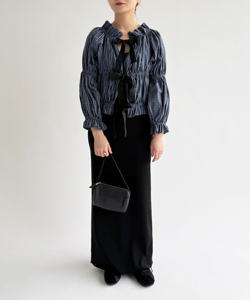 EDIT. FOR LULU(エディットフォールル)の「チェックボウブラウス(シャツ/ブラウス・レディース・ネイビー/チャコールグレー・FREE)」の5枚目の写真