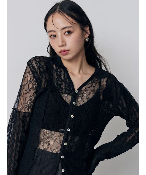 MURUA（ムルーア）の「【WEB限定】レースパッチワークカーデトップス（カーディガン/ボレロ・レディース・ブラック/アイボリー・FREE）」の8枚目の写真