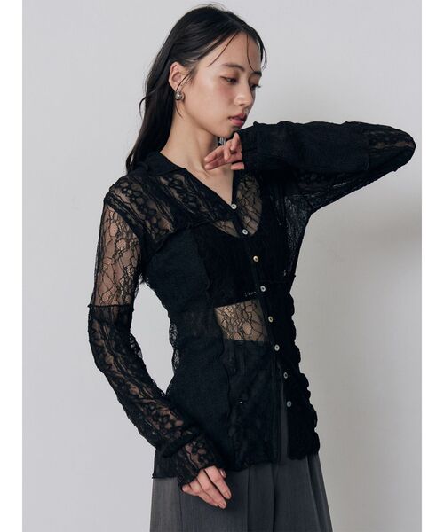 MURUA（ムルーア）の「【WEB限定】レースパッチワークカーデトップス（カーディガン/ボレロ・レディース・ブラック/アイボリー・FREE）」の6枚目の写真