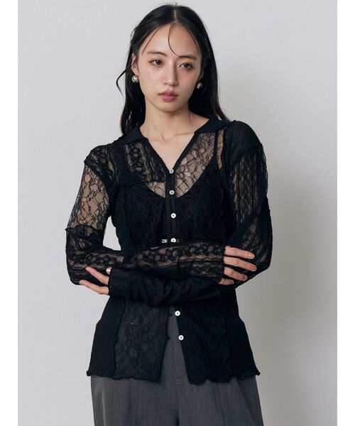 MURUA（ムルーア）の「【WEB限定】レースパッチワークカーデトップス（カーディガン/ボレロ・レディース・ブラック/アイボリー・FREE）」の5枚目の写真