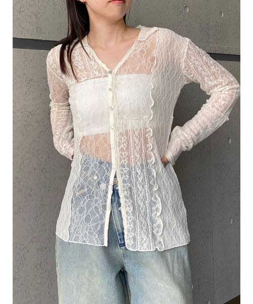 MURUA（ムルーア）の「【WEB限定】レースパッチワークカーデトップス（カーディガン/ボレロ・レディース・ブラック/アイボリー・FREE）」の16枚目の写真
