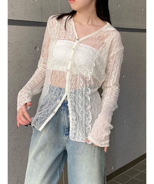 MURUA（ムルーア）の「【WEB限定】レースパッチワークカーデトップス（カーディガン/ボレロ・レディース・ブラック/アイボリー・FREE）」の15枚目の写真