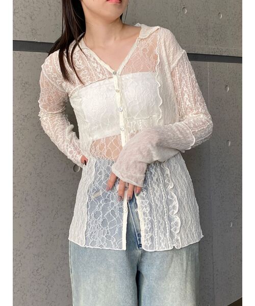 MURUA（ムルーア）の「【WEB限定】レースパッチワークカーデトップス（カーディガン/ボレロ・レディース・ブラック/アイボリー・FREE）」の14枚目の写真