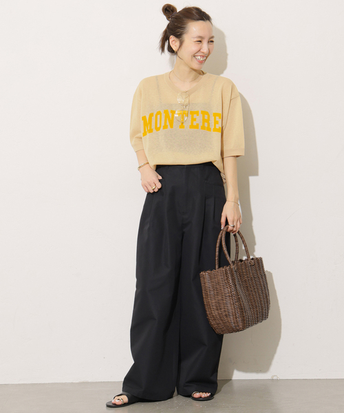 JOURNAL STANDARD relume（ジャーナルスタンダード　レリューム）の「シアーロゴハーフスリーブプルオーバー（ニット/セーター・レディース・ネイビー/ベージュ・FREE）」の3枚目の写真