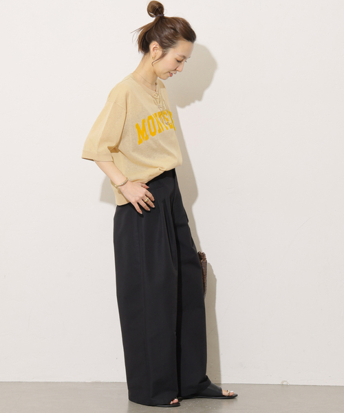 JOURNAL STANDARD relume（ジャーナルスタンダード　レリューム）の「シアーロゴハーフスリーブプルオーバー（ニット/セーター・レディース・ネイビー/ベージュ・FREE）」の5枚目の写真