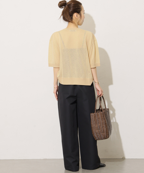 JOURNAL STANDARD relume（ジャーナルスタンダード　レリューム）の「シアーロゴハーフスリーブプルオーバー（ニット/セーター・レディース・ネイビー/ベージュ・FREE）」の6枚目の写真