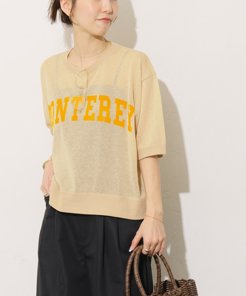 JOURNAL STANDARD relume（ジャーナルスタンダード　レリューム）の「シアーロゴハーフスリーブプルオーバー（ニット/セーター・レディース・ネイビー/ベージュ・FREE）」の8枚目の写真