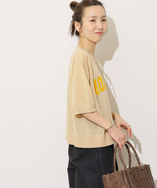 JOURNAL STANDARD relume（ジャーナルスタンダード　レリューム）の「シアーロゴハーフスリーブプルオーバー（ニット/セーター・レディース・ネイビー/ベージュ・FREE）」の9枚目の写真