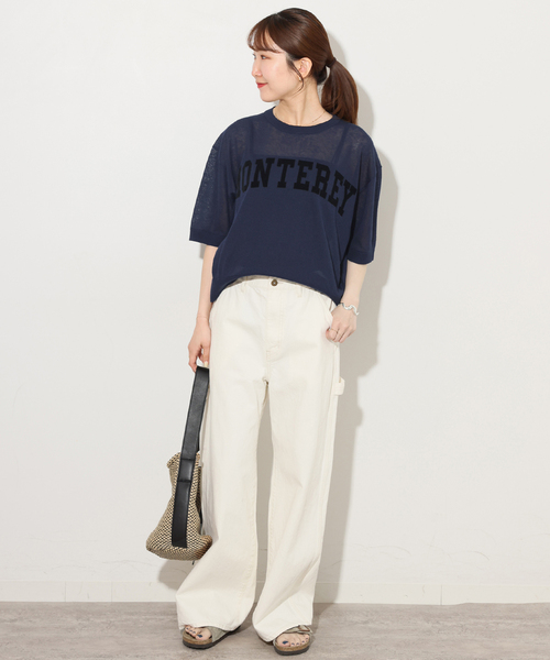 JOURNAL STANDARD relume（ジャーナルスタンダード　レリューム）の「シアーロゴハーフスリーブプルオーバー（ニット/セーター・レディース・ネイビー/ベージュ・FREE）」の11枚目の写真