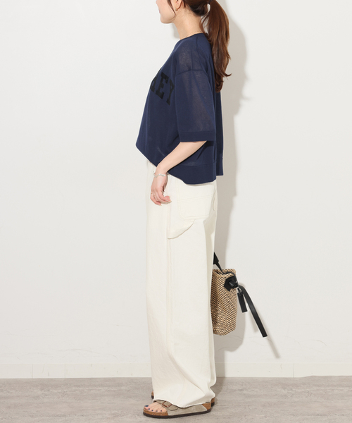 JOURNAL STANDARD relume（ジャーナルスタンダード　レリューム）の「シアーロゴハーフスリーブプルオーバー（ニット/セーター・レディース・ネイビー/ベージュ・FREE）」の12枚目の写真