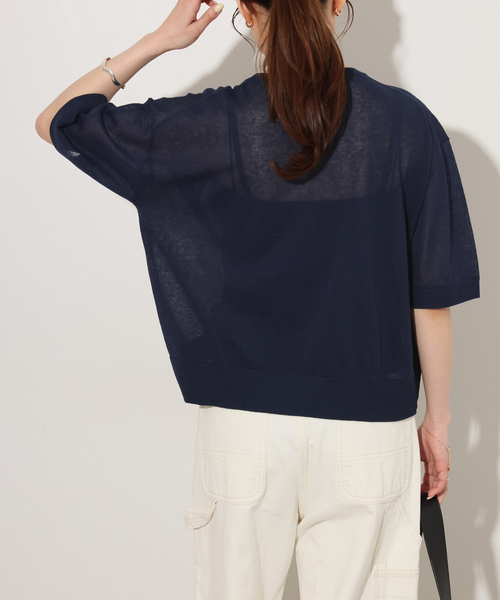 JOURNAL STANDARD relume（ジャーナルスタンダード　レリューム）の「シアーロゴハーフスリーブプルオーバー（ニット/セーター・レディース・ネイビー/ベージュ・FREE）」の17枚目の写真