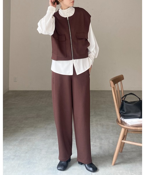 She's Closet(シーズクローゼット)の「フロントジップベスト&パンツスタイル セットアップ(セットアップ・レディース・チャコールグレー/ブラック/アイボリー/ブラウン・FREE)」の4枚目の写真