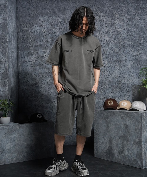 1111clothing(ワンフォークロージング)の「【セットアップ可能】ミニ裏毛 アップリケ ショートパンツ / Mini-Fleece Applique Shorts(スウェットパンツ・メンズ・アッシュ/ブラック・XL/L/M)」の5枚目の写真