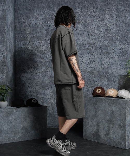 1111clothing(ワンフォークロージング)の「【セットアップ可能】ミニ裏毛 アップリケ ショートパンツ / Mini-Fleece Applique Shorts(スウェットパンツ・メンズ・アッシュ/ブラック・XL/L/M)」の6枚目の写真