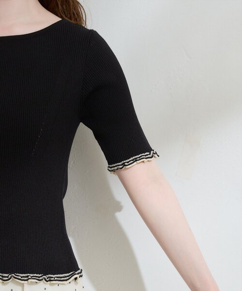 natural couture(ナチュラルクチュール)の「フリルシアー配色リブニットプルオーバー(ニット/セーター・レディース・ピンク/オフホワイト/ブラック/サックスブルー・FREE)」の17枚目の写真