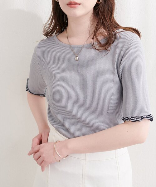 natural couture(ナチュラルクチュール)の「フリルシアー配色リブニットプルオーバー(ニット/セーター・レディース・ピンク/オフホワイト/ブラック/サックスブルー・FREE)」の20枚目の写真