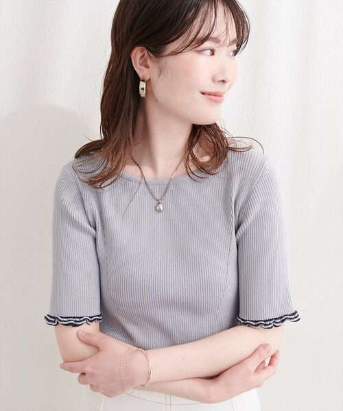 natural couture(ナチュラルクチュール)の「フリルシアー配色リブニットプルオーバー(ニット/セーター・レディース・ピンク/オフホワイト/ブラック/サックスブルー・FREE)」の21枚目の写真