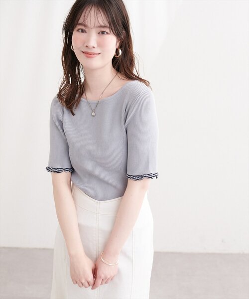 natural couture(ナチュラルクチュール)の「フリルシアー配色リブニットプルオーバー(ニット/セーター・レディース・ピンク/オフホワイト/ブラック/サックスブルー・FREE)」の22枚目の写真