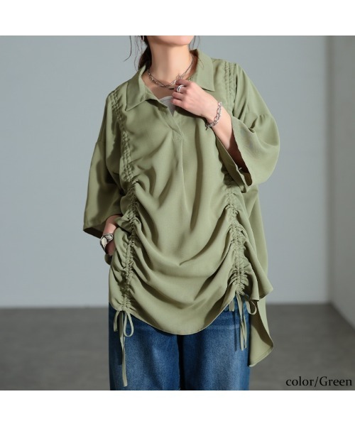 GOLDJAPAN(ゴールドジャパン)の「冷感シャーリングオーバーシャツチュニック【大きいサイズ対応】(チュニック・レディース・グリーン/ブラック/グレー系その他・LL/3L/4L/5L)」の14枚目の写真