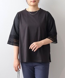 MB mint breeze | 【L~6L 大きいサイズ】コットン天竺レーススリーブカットソー(Tシャツ/カットソー)