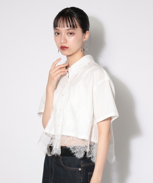 レースドッキングショートシャツ（シャツ/ブラウス）｜PAGEBOY（ページ