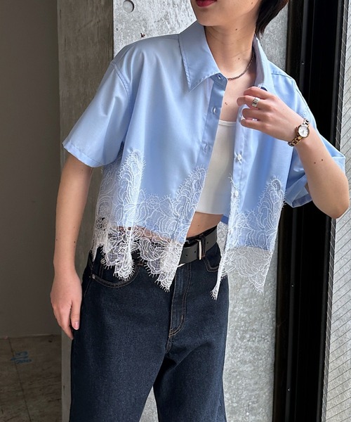 PAGEBOY（ページボーイ）の「レースドッキングショートシャツ（シャツ/ブラウス・レディース・ブラック/ブルー/オフホワイト・FREE）」の13枚目の写真