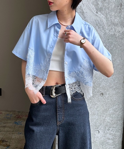 PAGEBOY（ページボーイ）の「レースドッキングショートシャツ（シャツ/ブラウス・レディース・ブラック/ブルー/オフホワイト・FREE）」の14枚目の写真