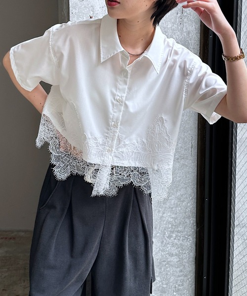 PAGEBOY（ページボーイ）の「レースドッキングショートシャツ（シャツ/ブラウス・レディース・ブラック/ブルー/オフホワイト・FREE）」の10枚目の写真