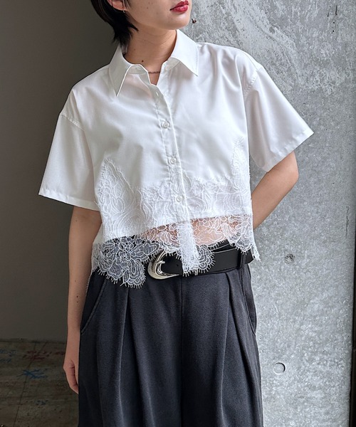 PAGEBOY（ページボーイ）の「レースドッキングショートシャツ（シャツ/ブラウス・レディース・ブラック/ブルー/オフホワイト・FREE）」の11枚目の写真