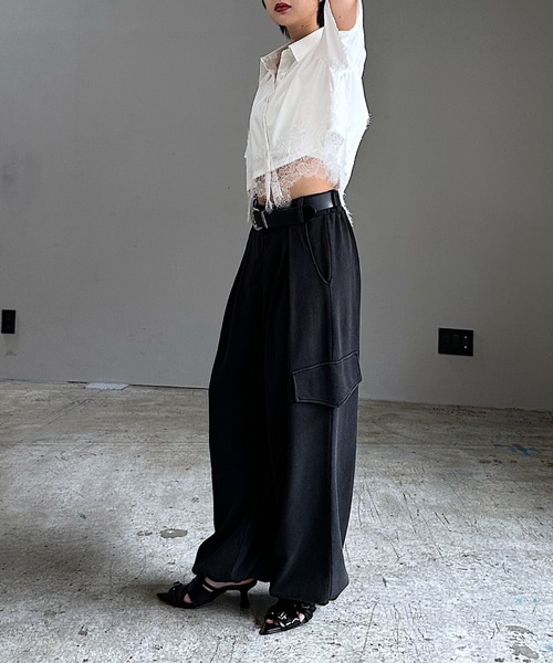 PAGEBOY（ページボーイ）の「レースドッキングショートシャツ（シャツ/ブラウス・レディース・ブラック/ブルー/オフホワイト・FREE）」の6枚目の写真