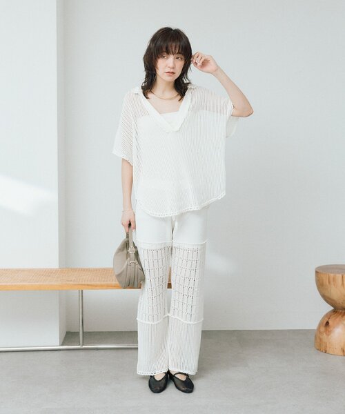 RIVE DROITE(リヴドロワ)の「【à Nice】【セットアップ着用可能/2サイズ展開】クロシェトリムニットパンツ(その他パンツ・レディース・オフホワイト/チャコールグレー・36/38)」の3枚目の写真
