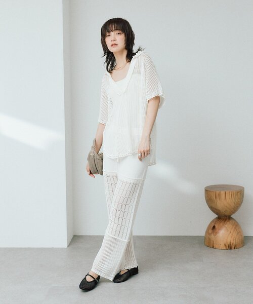 RIVE DROITE(リヴドロワ)の「【à Nice】【セットアップ着用可能/2サイズ展開】クロシェトリムニットパンツ(その他パンツ・レディース・オフホワイト/チャコールグレー・36/38)」の4枚目の写真